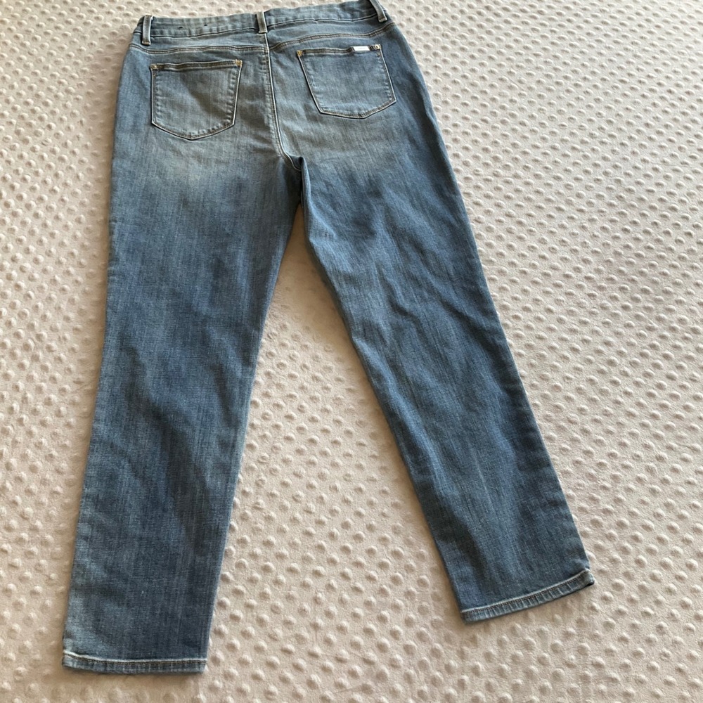 Chico's So Slimming Girlfriend Ankle Jeans Women 1.5 Blue Floral Embroidered - Picture 7 of 9